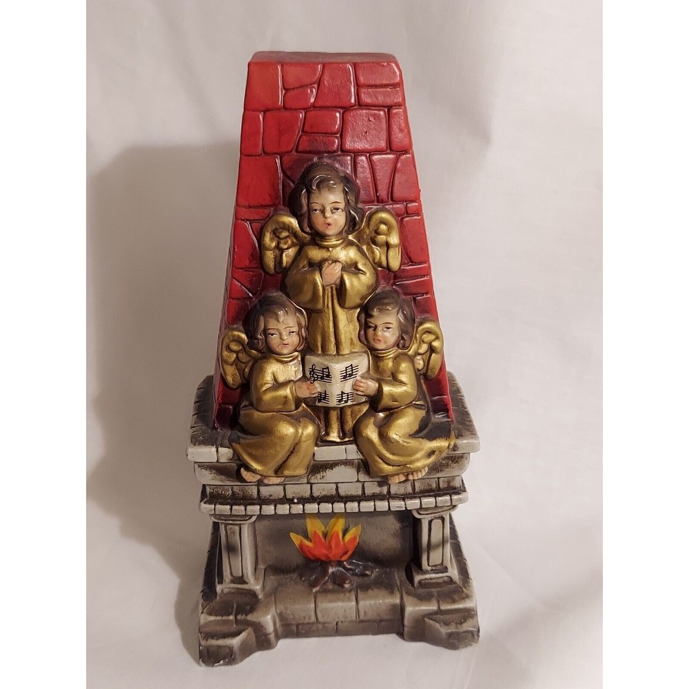 Fireplace Christmas Angels On Mantle Japan Holiday Music Box Plays Silent Night